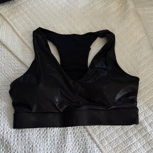 Fabletics Black Shiny Racerback Sports Bra
